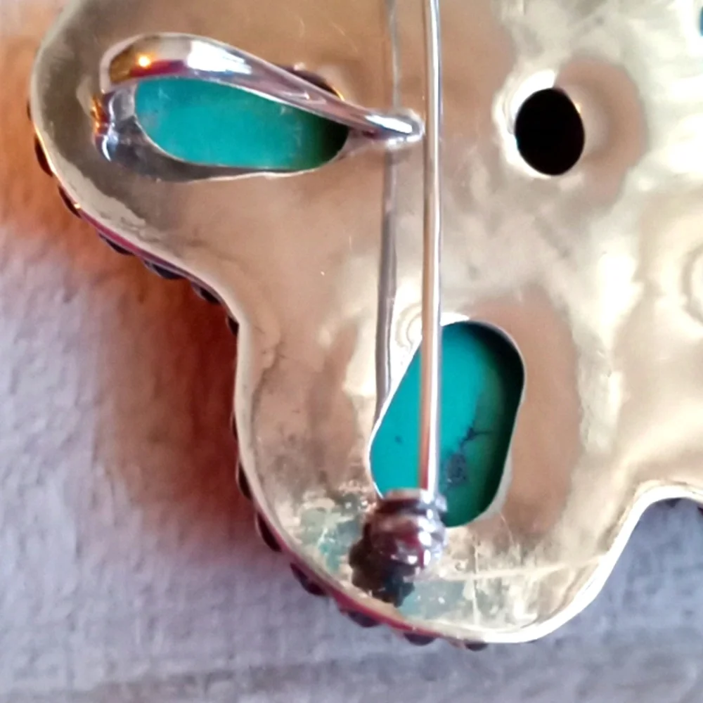 STERLING SILVER, TURQUOISE AND AMBER PIN/PENDENT - Picture 3 of 10